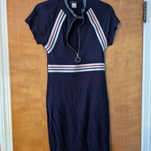 VENUS Navy Mini Dress with Red and White Stripes